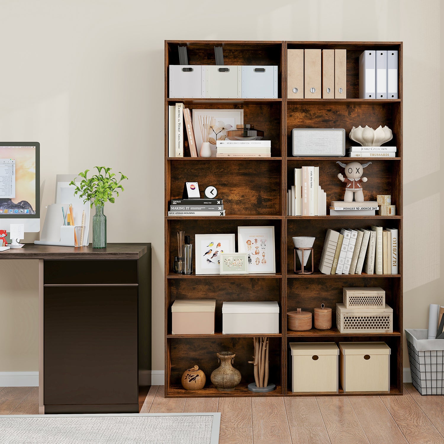 6-Tier Bookcase with 6 Open Shelves and Anti-Toppling Kits