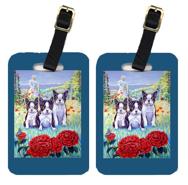 Boston Terrier Three in a Row Luggage Tags – Set of 2 Durable Bag Tags with Straps