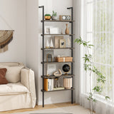 6-tier Ladder Shelf 72 Inches Industrial Wall Mounted Bookshelf
