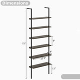 6-tier Ladder Shelf 72 Inches Industrial Wall Mounted Bookshelf