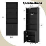70 Inch Bookcase 6-Tier with Adjustable Shelves and 2-Door Cabinet