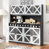 Farmhouse Pantry Cabinet Kitchen Buffet Hutch with 4 Cabinets and 2 Open Shelves