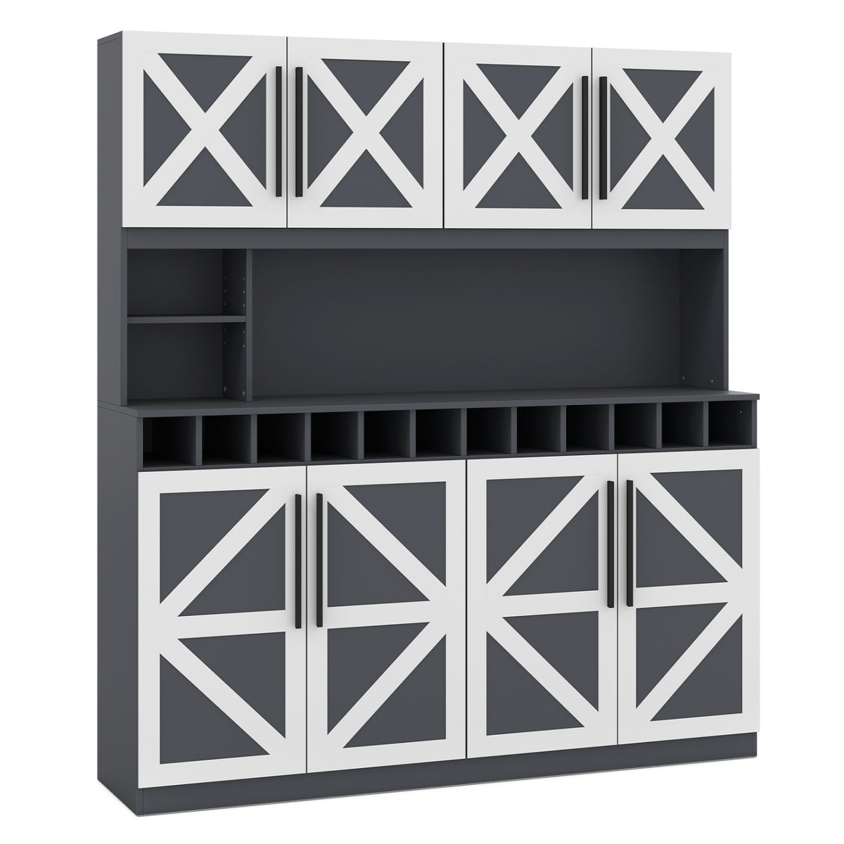 Farmhouse Pantry Cabinet Kitchen Buffet Hutch with 4 Cabinets and 2 Open Shelves