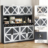 Farmhouse Pantry Cabinet Kitchen Buffet Hutch with 4 Cabinets and 2 Open Shelves