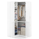 70 Inch L-Shaped Armoire Corner Wardrobe Closet with Hanging Rod-White