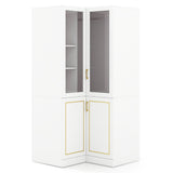 70 Inch L-Shaped Armoire Corner Wardrobe Closet with Hanging Rod-White