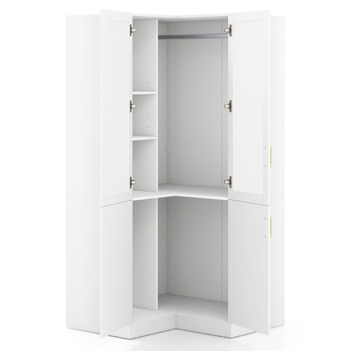 70 Inch L-Shaped Armoire Corner Wardrobe Closet with Hanging Rod-White