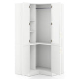 70 Inch L-Shaped Armoire Corner Wardrobe Closet with Hanging Rod-White