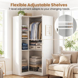 70 Inch L-Shaped Armoire Corner Wardrobe Closet with Hanging Rod-White