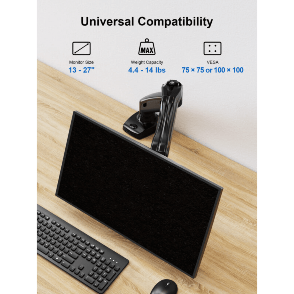 ErgoAV Gas Spring Desk Mount for Single Monitors 13" to 27"