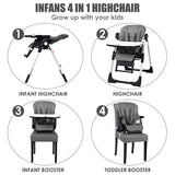 4-in-1 High Chair-Booster Seat with Adjustable Height and Recline