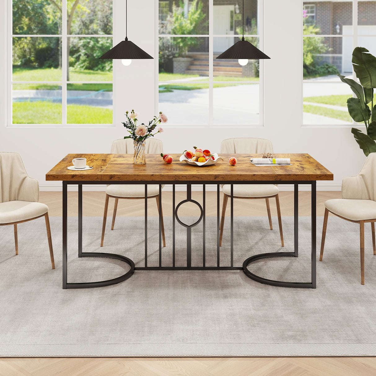 71 Inch Large Dining Table for 6-8 People Rectangular Wood Kitchen Table-Rustic Brown