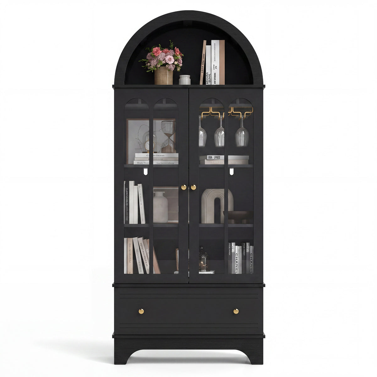 Arched Cabinet 5-Tier with Tempered Glass Doors and Wine Rack