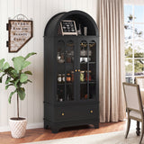 Arched Cabinet 5-Tier with Tempered Glass Doors and Wine Rack