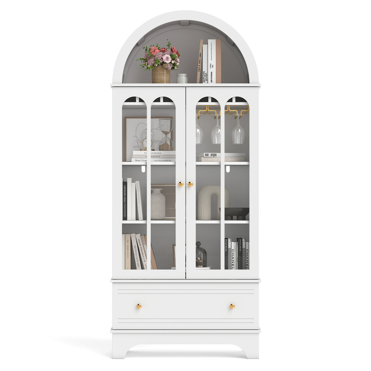 Arched Cabinet 5-Tier with Tempered Glass Doors and Wine Rack