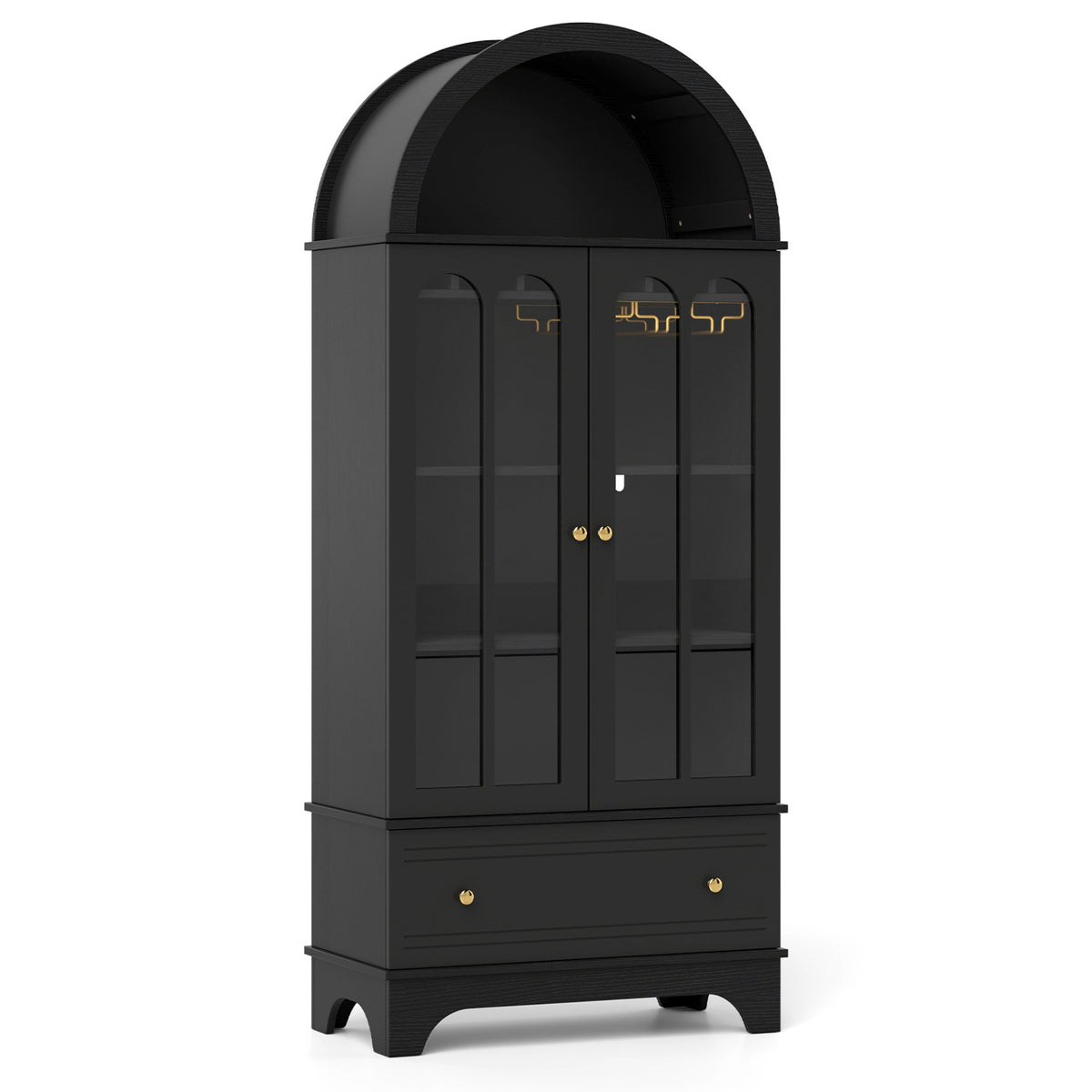 Arched Cabinet 5-Tier with Tempered Glass Doors and Wine Rack