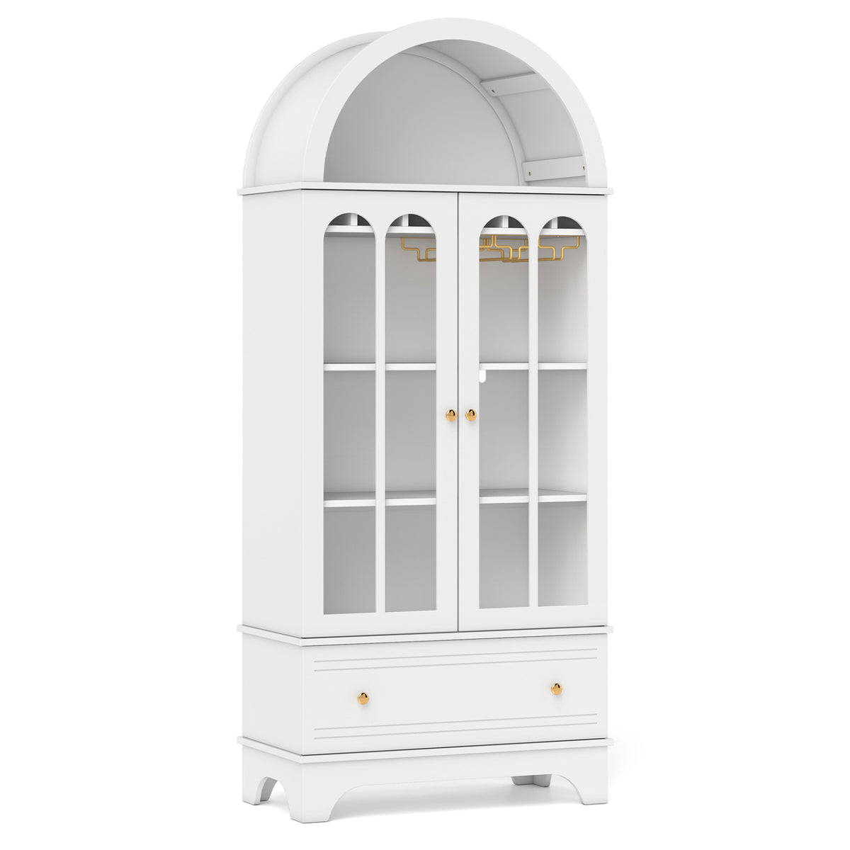 Arched Cabinet 5-Tier with Tempered Glass Doors and Wine Rack