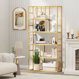 71 Inch Tall Bookshelf Metal Frame 5-Tier Geometric Bookcase-White & Golden
