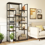 71 Inch Tall Vintage Geometric  Bookshelf 12 Open Shelves-Walnut