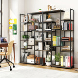 71 Inch Tall Vintage Geometric  Bookshelf 12 Open Shelves-Walnut