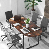 71 Inches Executive Table Oval Home Office Table with Cable Management Hole-Rustic Brown