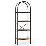 71" Tall Arched Bookcase 4-Tier with Storage Shelves & Metal Frame for Home Office-Brown & Black