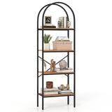 71" Tall Arched Bookcase 4-Tier with Storage Shelves & Metal Frame for Home Office-Brown & Black