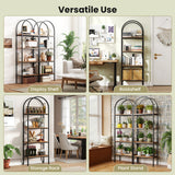 71" Tall Arched Bookcase 4-Tier with Storage Shelves & Metal Frame for Home Office-Brown & Black