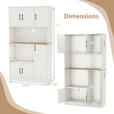71" Tall Kitchen Pantry Cabinet with Charging Station Wooden Buffet Cupboard Sideboard