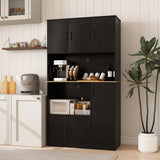 71" Tall Kitchen Pantry Cabinet with Charging Station Wooden Buffet Cupboard Sideboard