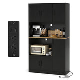 71" Tall Kitchen Pantry Cabinet with Charging Station Wooden Buffet Cupboard Sideboard