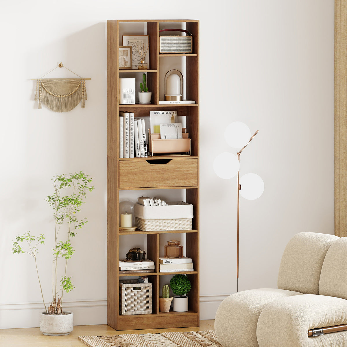 71inch Tall Freestanding Bookcase with Drawer 10-Cube Storage Organizer