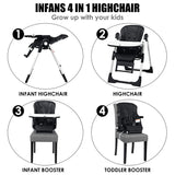 4-in-1 High Chair-Booster Seat with Adjustable Height and Recline