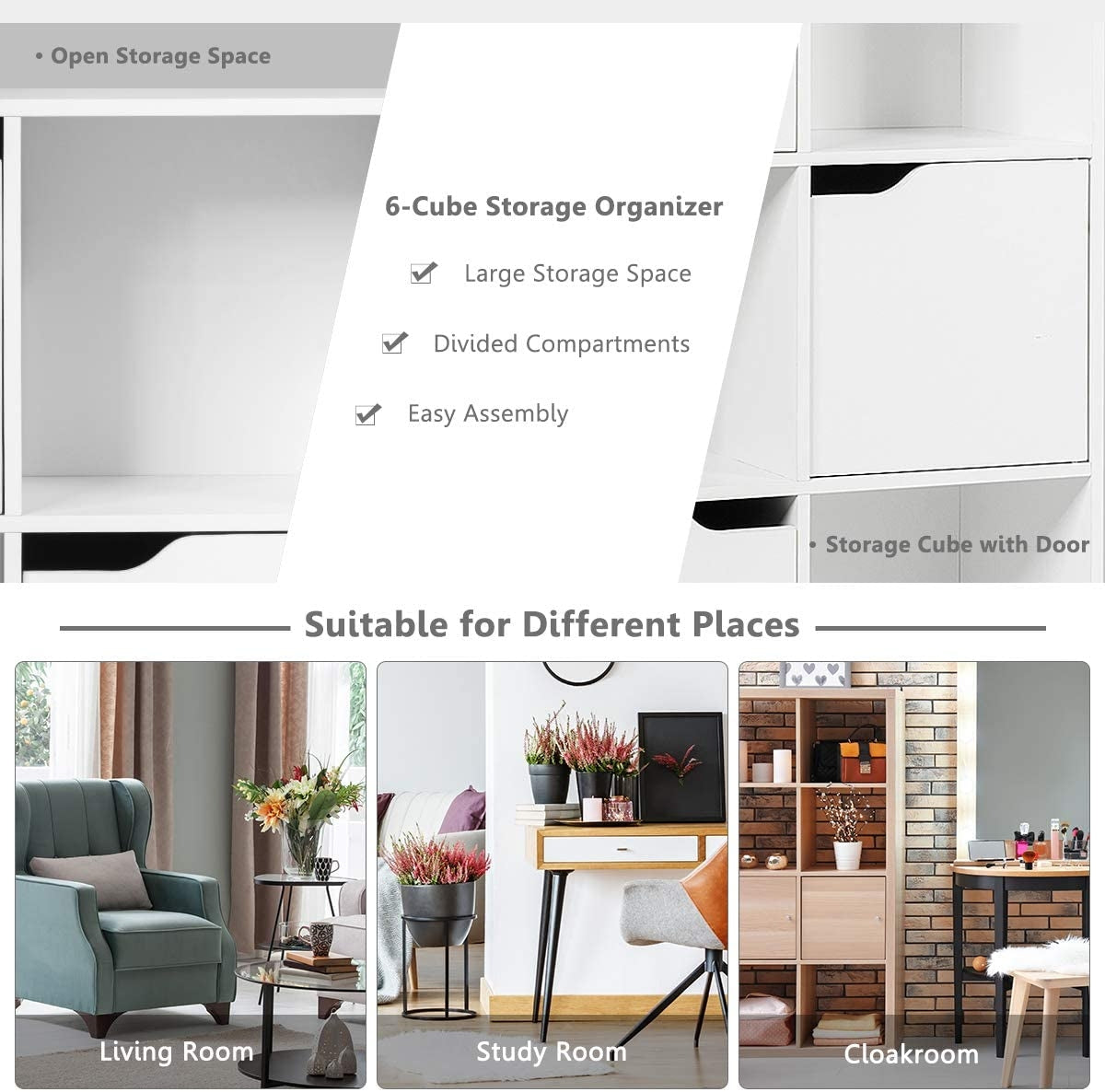 Free Standing 9 Cube Storage Wood Divider Bookcase for Home and Office