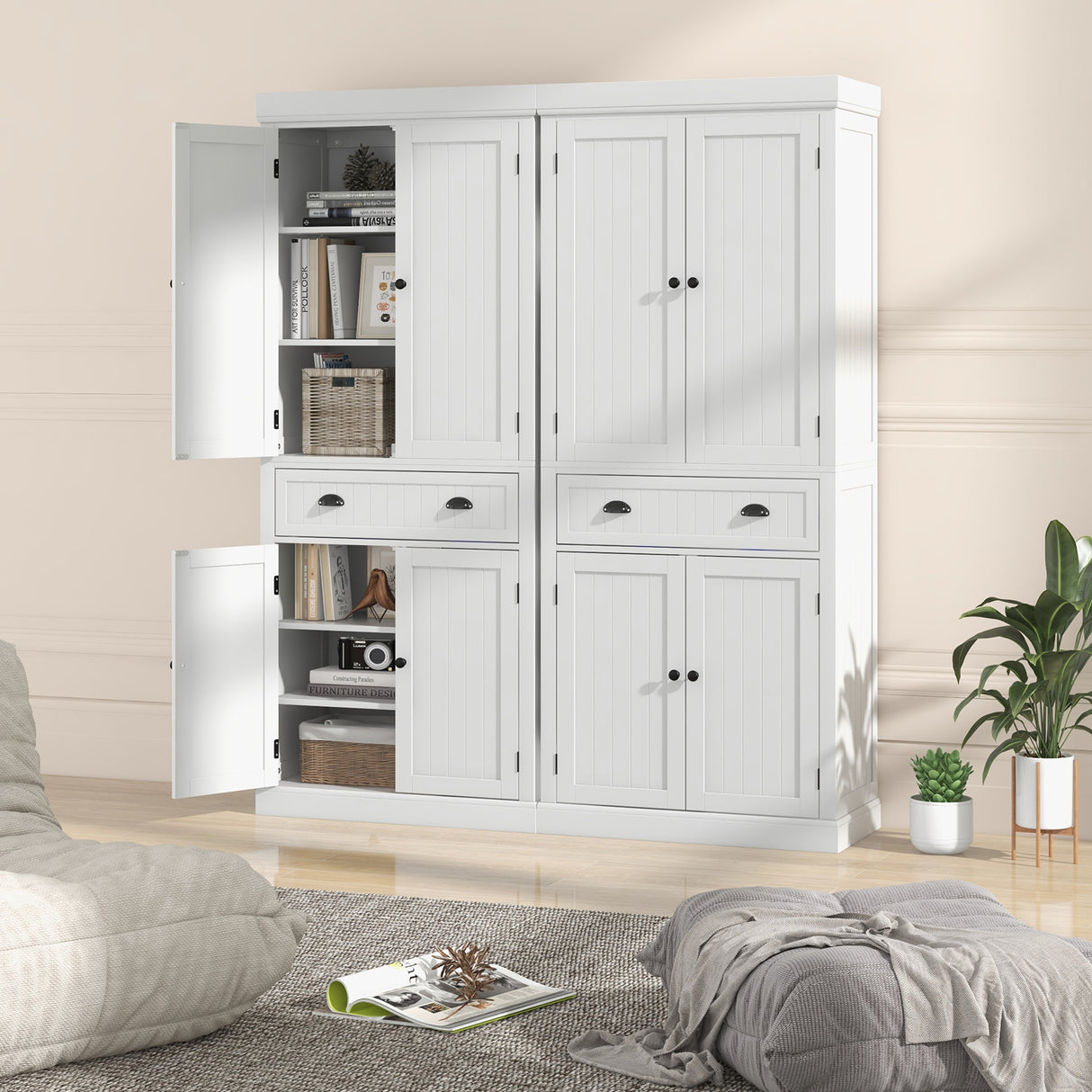 Cupboard Freestanding Kitchen Cabinet w/ Adjustable Shelves