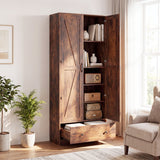 72 Inch Tall Kitchen Pantry Cabinet Farmhouse Wooden Cupboard with 2 Doors