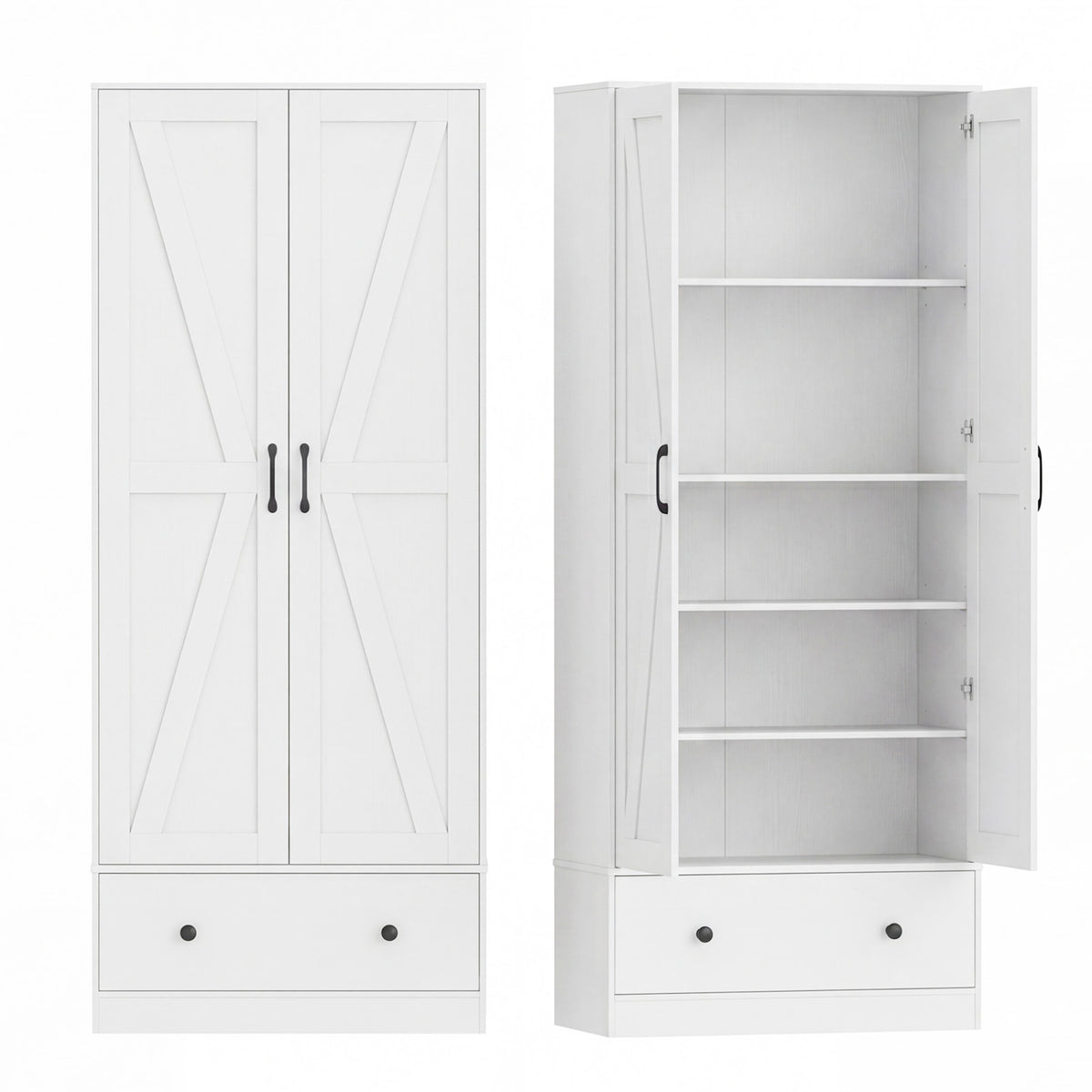 72 Inch Tall Kitchen Pantry Cabinet Farmhouse Wooden Cupboard with 2 Doors
