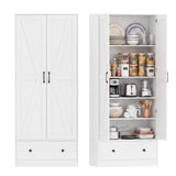 72 Inch Tall Kitchen Pantry Cabinet Farmhouse Wooden Cupboard with 2 Doors