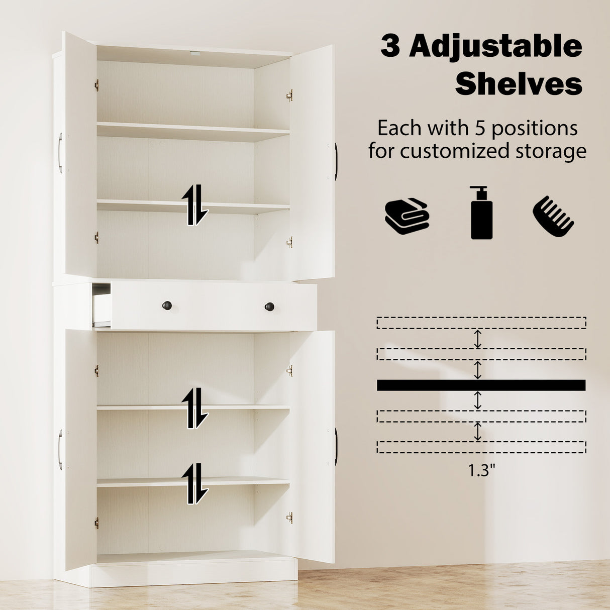 72 Inch Tall Modern Farmhouse Cupboard Cabinet with 4 Barn Doors
