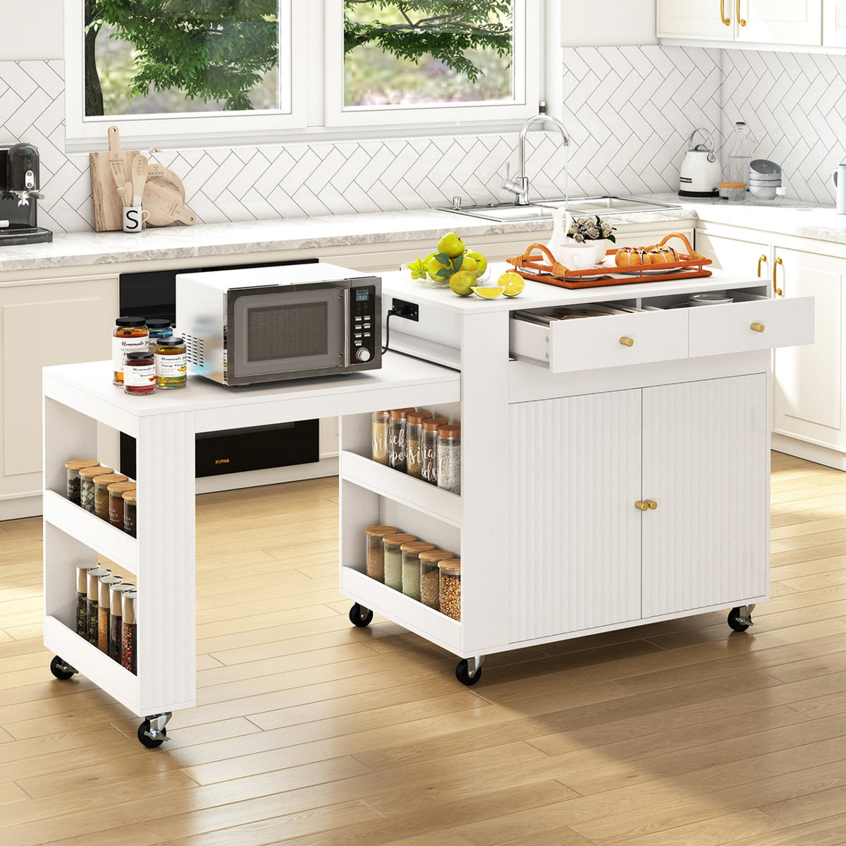 72" Kitchen Island with Extendable Dining Table and Power Outlet