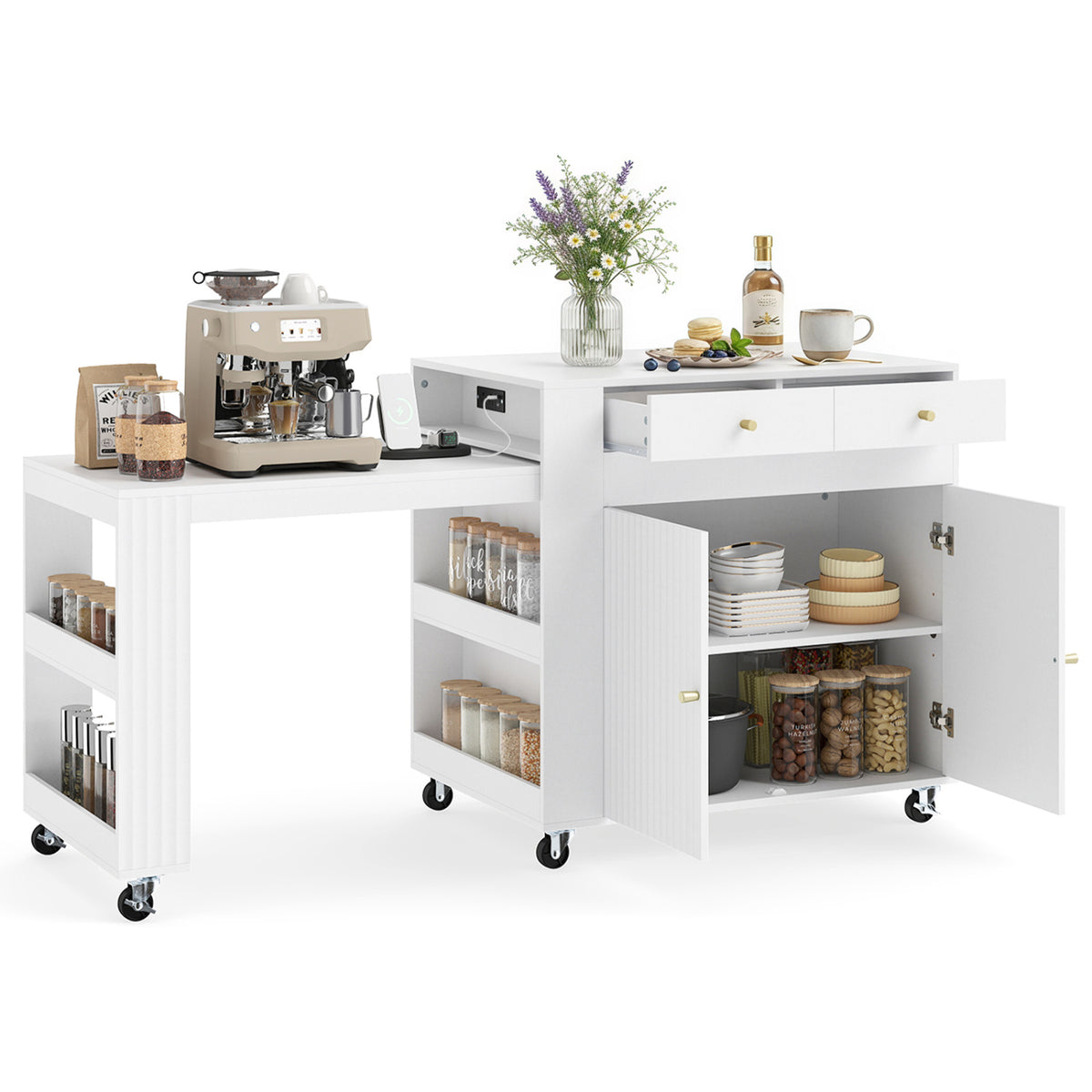72" Kitchen Island with Extendable Dining Table and Power Outlet