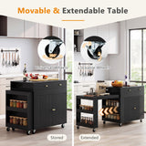72" Kitchen Island with Extendable Dining Table and Power Outlet