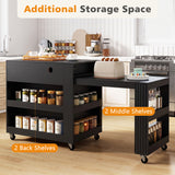 72" Kitchen Island with Extendable Dining Table and Power Outlet