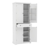 72â Tall Kitchen Cabinet  Pantry Storage Cabinet with 4 Fluted Doors and 6 Door Shelves-White