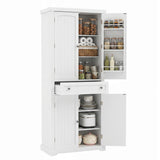 72â Tall Kitchen Cabinet  Pantry Storage Cabinet with 4 Fluted Doors and 6 Door Shelves-White