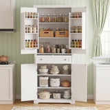 72â Tall Kitchen Cabinet  Pantry Storage Cabinet with 4 Fluted Doors and 6 Door Shelves-White