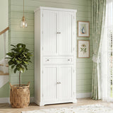 72â Tall Kitchen Cabinet  Pantry Storage Cabinet with 4 Fluted Doors and 6 Door Shelves-White
