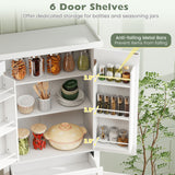 72â Tall Kitchen Cabinet  Pantry Storage Cabinet with 4 Fluted Doors and 6 Door Shelves-White