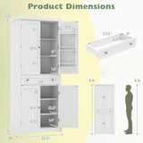 72â Tall Kitchen Cabinet  Pantry Storage Cabinet with 4 Fluted Doors and 6 Door Shelves-White