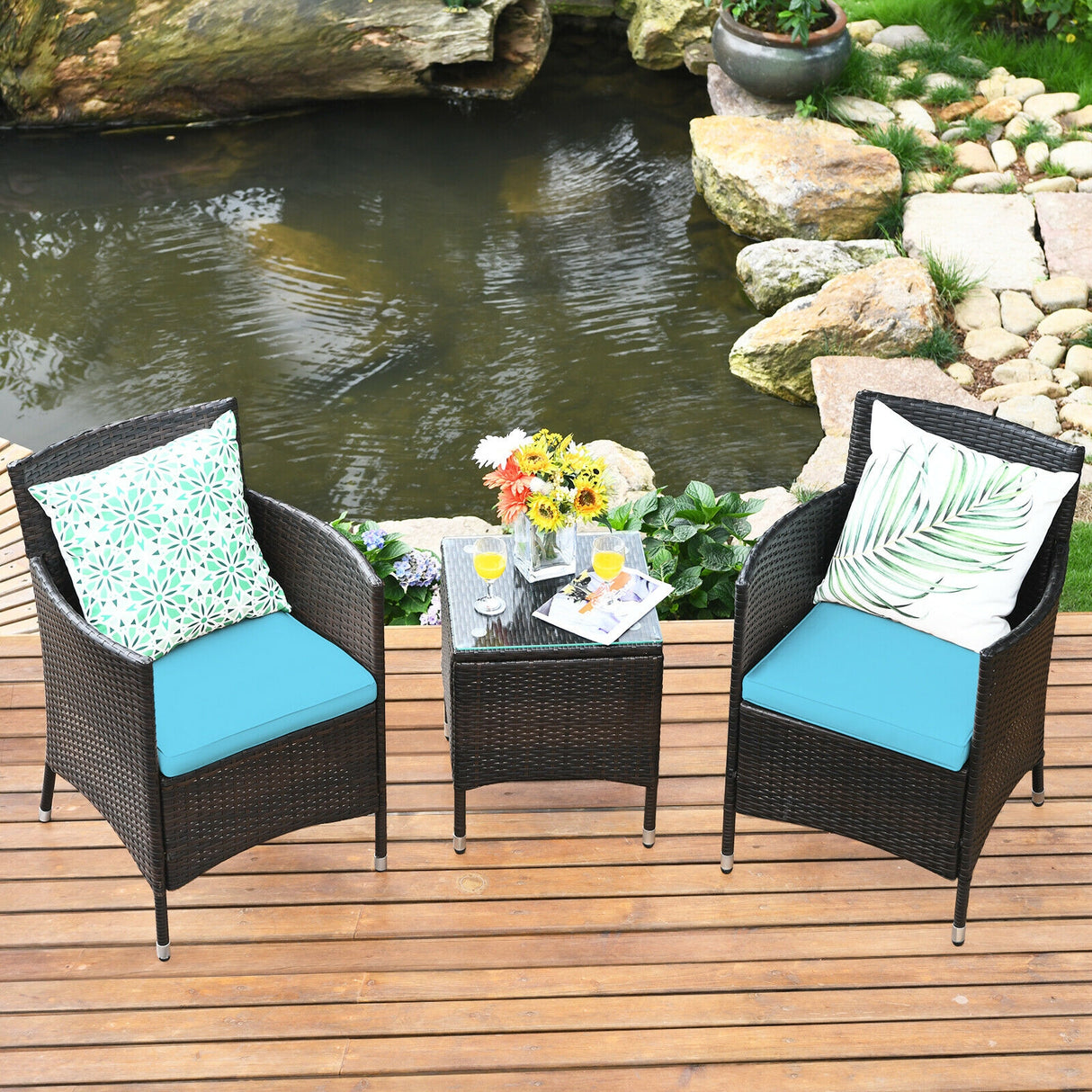 3 Pcs Outdoor Rattan Wicker Furniture Set